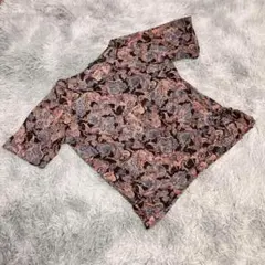 コムサイズム　シャツ　（L）　五分袖　ペイズリー柄　総柄　個性的　ストレッチ