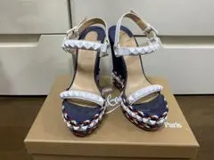 クリスチャンルブタン カタクロウ スタッズ デニム ウェッジサンダル 35