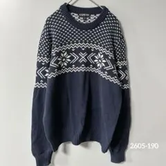 エクスプレス ノルディック柄クルーネックセーター M 紺白 綿アクリル デートのサムネイル