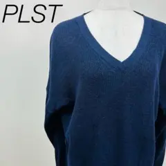 PLST(プラステ) サマーニット 長袖 Ｖネック 麻 リネン 紺 M 丈長め