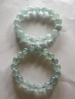 【未使用】 大玉アクアマリン天然石ブレスレット/2本セット/10ミリ12.5ミリ