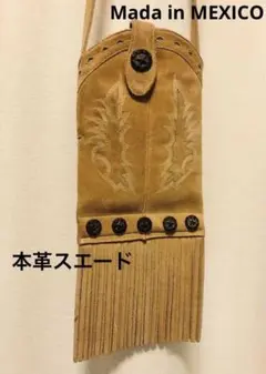 本革スエード フリンジ付きショルダーバッグ＊男女兼用