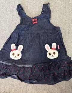 【大幅値下！】ミキハウス ウサギ刺繍 デニムワンピース　ジャンバースカート