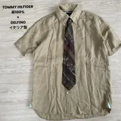 [麻] TOMMY HILFIGER トミーヒルフィガー　シャツ　ネクタイ