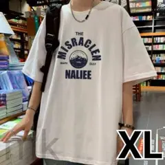 Tシャツ 半袖 クルーネック オーバーサイズ トップス シンプル XL 白