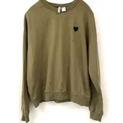 【♡が可愛い】H&M オリーブグリーン トレーナー L