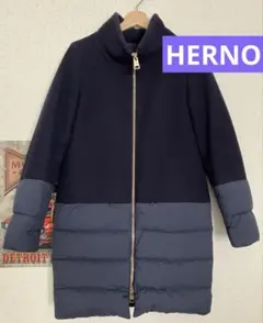 HERNO ダウンコート　切り替え　ネイビー　ダウンジャケット　レディース