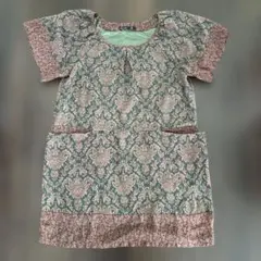 アズノウアズ　グリーンとベージュの花柄半袖チュニック