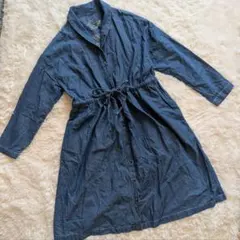 No jean ノージーン ブルー 長袖シャツワンピース 膝丈 LL