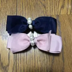 アクセサリー　レディース　リボン型ヘアバレッタ　ネイビー ピンク2個セット