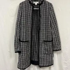 【H&M】ノーカラーツイードジャケット Mブラック