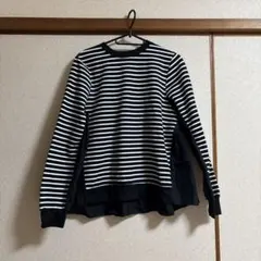 黒白ボーダー×異素材×バックパール長袖トップス