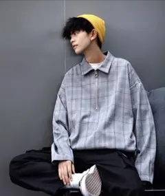 neos ビッグシルエット ハーフジップ チェック アノラックジャケット シャツ