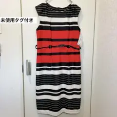 タグ付き！ ノースリーブワンピース ボーダー 赤 黒 白 ベルト付き