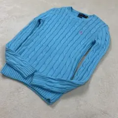 ポロラルフローレン　現行　コットン　ケーブルセーター　水色　クルーネック