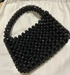 ビーズ装飾 黒 ハンドバッグ
