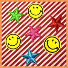 【７枚】 スマイル アイロン ワッペン 笑顔 スター 星 刺繍 リメイク diy