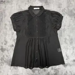 LOWRYS FARM シースルー パフスリーブ ボタン シャツ ブラック