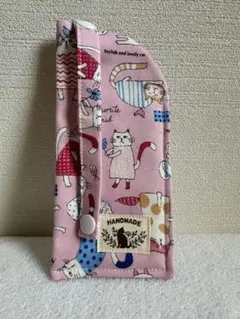 ❤️メガネケース‪‪❤︎‬ピンク地にネコ柄‪‪❤︎‬黒猫タグ‪‪❤︎‬ハンドメイド❤️