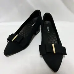 VIVAIA 38.5 パンプス ブラック リボン着脱可 ポインテッドトゥ 金具