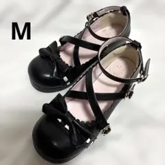 美品♡axes femme kawaii厚底M 梯子レーススカラップパンプス 黒のサムネイル