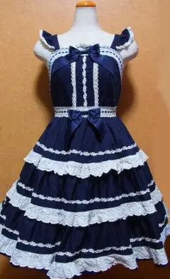 BABY♡ グラスグリーンのPastoralお花摘みの少女JSK ネイビー 紺