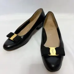 フェラガモ ヴァラ リボン 6 ブラック 23cm レザー ゴールド パンプス