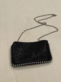 ZARA スエード クラッチバッグ メタルビーズ ショルダーバッグ 黒