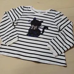 anyFAM　猫スパンコール　ボーダー　長袖カットソー　120