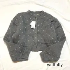 【新品タグ付き】willfully リバーシブルクロップド　ニットカーディガン