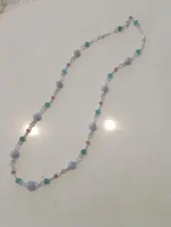 シルバー925留め具付き天然石ビーズネックレス 青緑