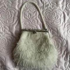 ビーズバッグ がま口 ハンドバッグ 和装小物 ホワイト系 レトロ　結婚式