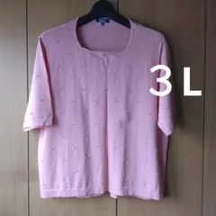 PART2 ピンクの立体お花柄　半袖カットソー２XL,3L　大きいサイズのサムネイル