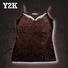 y2k 00s ベロア 平成ギャル　キャミ ソール　フェアリーグランジ　森ガール