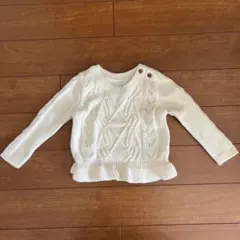 babyGAP ニットセーター 白 フリル裾 木製ボタン