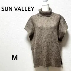 サンバレー　ニット 半袖　タートルネック　ワイド　ゆったり　ブラウン　無地　M