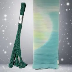 夏用 正絹帯締め・帯揚げセット 緑系 グラデーション 未使用に近い　オビジ9