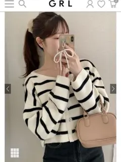 グレイル ボーダー柄ショート丈ニットカーディガン [dr718]