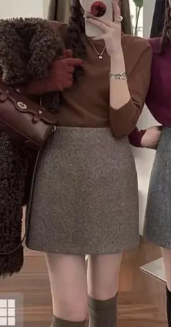 GRL インパン付き千鳥格子チェック台形スカート　ブラウン　Mサイズ