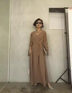 ameri vintage ロング丈 レースワンピース 長袖 アイボリー - メルカリ