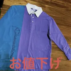 Champion☆ラガー☆シャツ☆S☆美品☆紫☆コーデュロイ☆男子☆刺繍☆バンズ