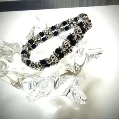 OzzOn スカルモチーフ ブレスレット ブラック シルバー