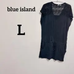blue 【L】黒ノースリーブワンピース チュニック ウエスト紐 肩レース編み