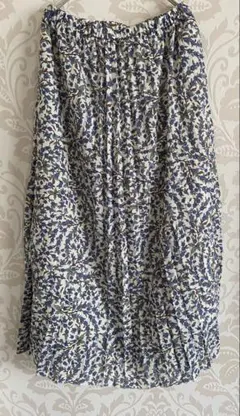 春夏ブルー花柄ロングフレアスカート