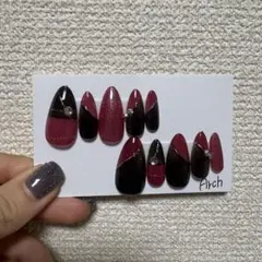 ネイルチップ ワインレッド ブラック 10個セット