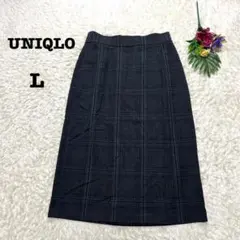 ユニクロ　チェックナロースカート　ハイウエスト　綺麗め　ロング　オフィス　L