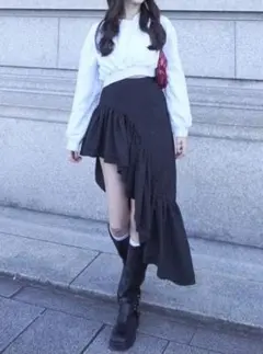 新品 タグ付き GRLフリルアシンメトリースカート[gn398] ブラック M