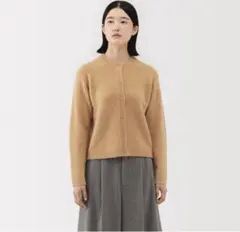 婦人　ウール混ブークレクルーネックカーディガン　Ｌ・キャメル　最安値