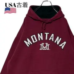 00sヴィンテージUSA古着 カレッジパーカー えんじ色 XL 刺繍 スウェット