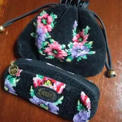 FELLER 花柄 ポーチと巾着セット